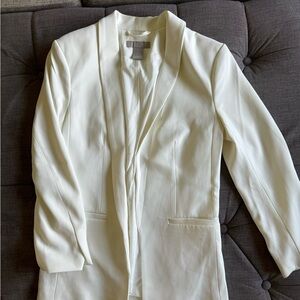 H&M Women's White Long Open-Front Blazer